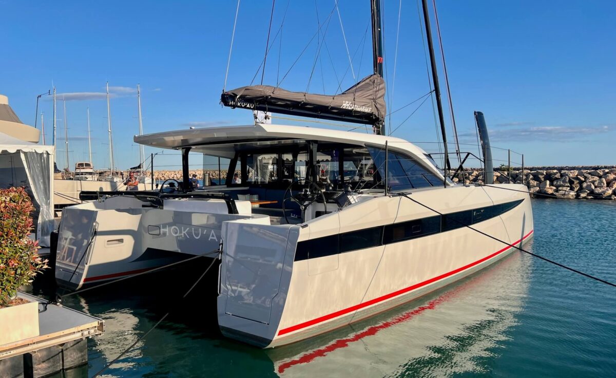 HH44 catamaran at the boat show