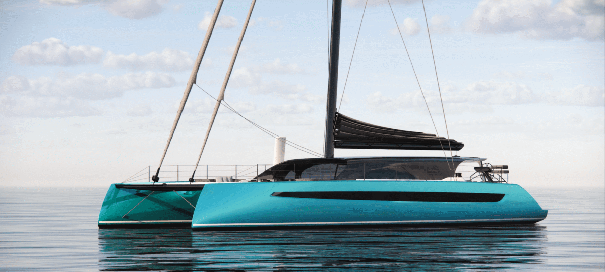 HH 80 Catamaran with green metalic hull